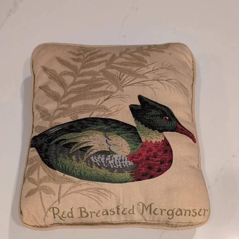 Red Breasted Merganser Decorative Pillow Rustic Cottage Lake Cabin